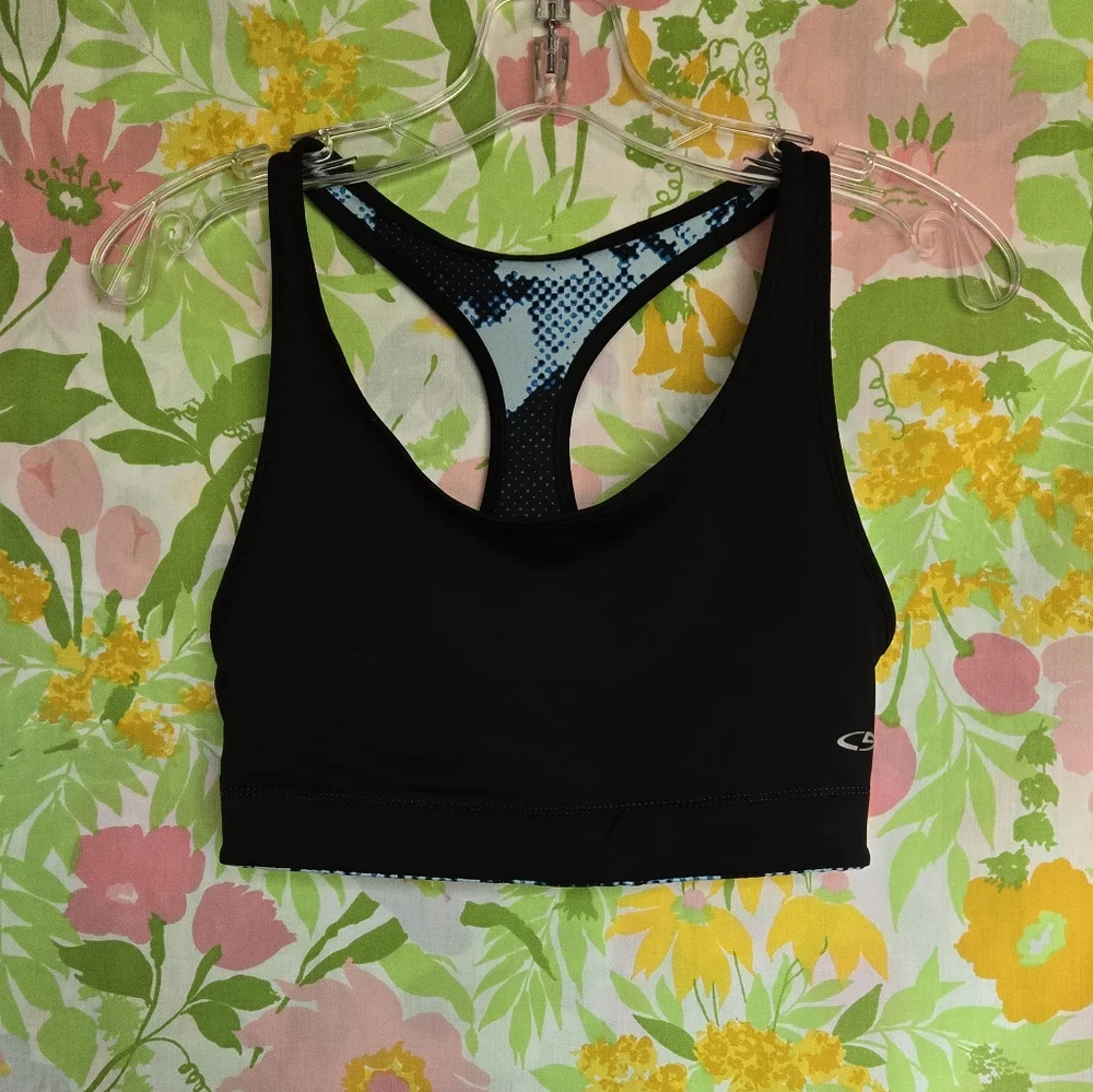 Blue and Black Women's Sports Bra